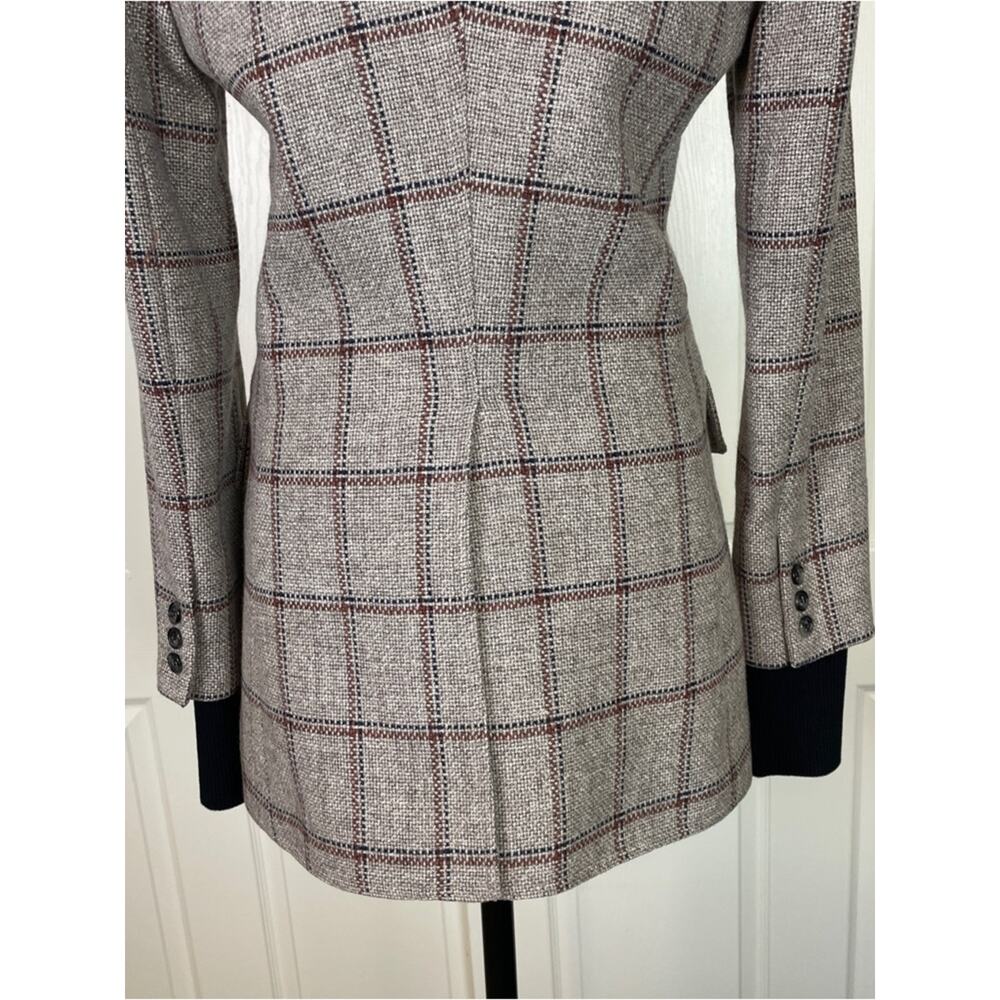 Smythe Birkin Grid Plaid Rib Cuff Blazer Griege Black Wool Blend Sz 8 - Picture 8 of 11